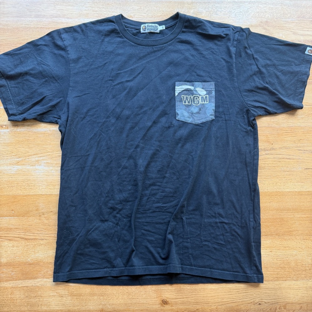 A Bathing Ape BAPE Shark Head Pocket T-Shirt Black WGM Camo Mens 2XL
